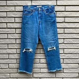 Levi’s Wedgie Straight Cropped Distressed Jeans with Frayed Hem Sz 30